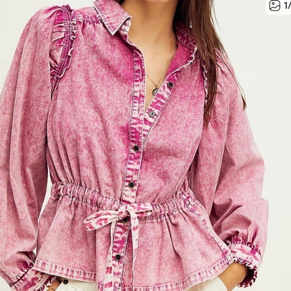 Free People Tops - Free People Acid Wash Pink Jacket Top
